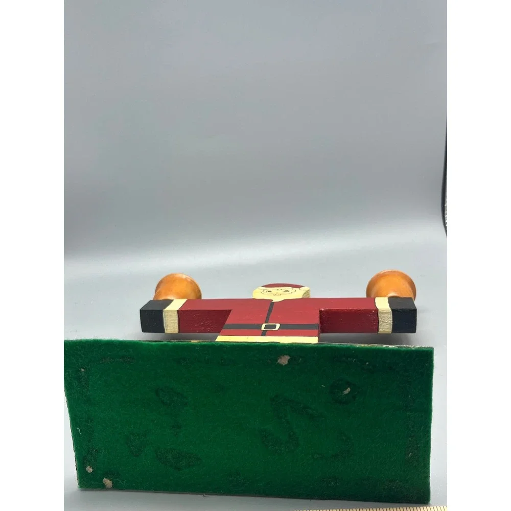 Vintage Hand-painted wooden Santa folk art Candle Holder‎